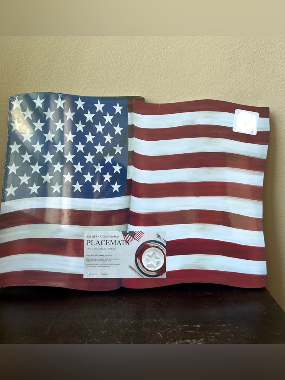 Benson Mills Set of 4 Cork Placemats Americana Flag Stars Stripes July 4th